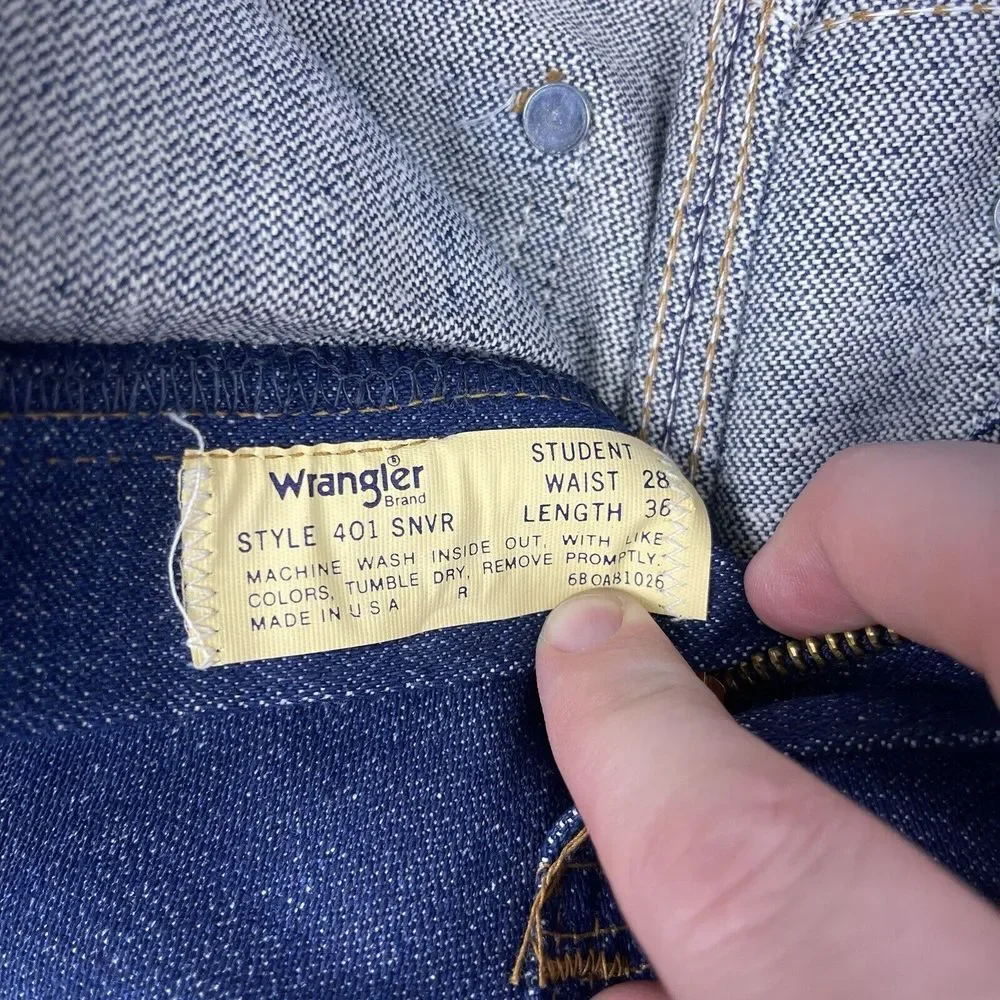 VTG Deadstock Wrangler Jeans Mens 27x35 Blue Western Bootcut Flare 80s Raw‎ NWT - Picture 9 of 16